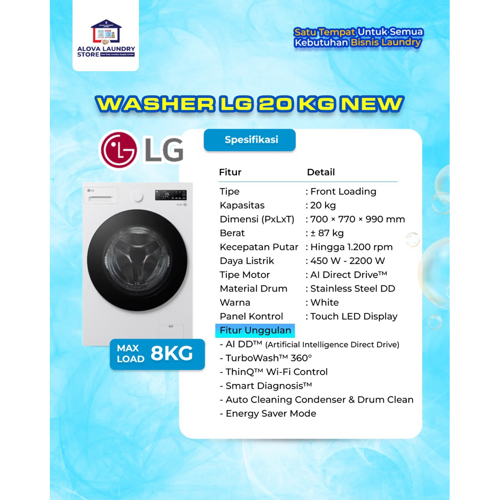 Mesin cuci LG 20 kg New (front loading)