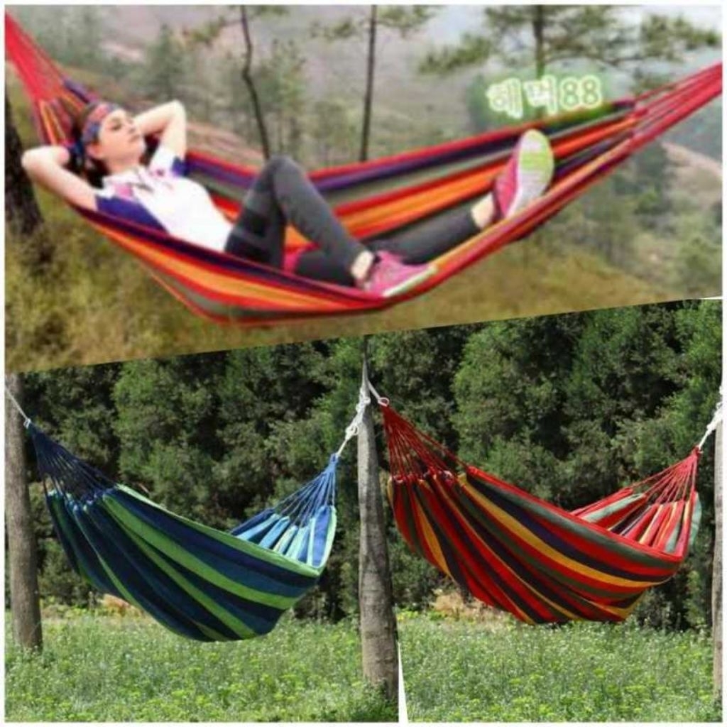 Hammock ayunan pohon kain motif pelangi untuk camping hiking outdoor