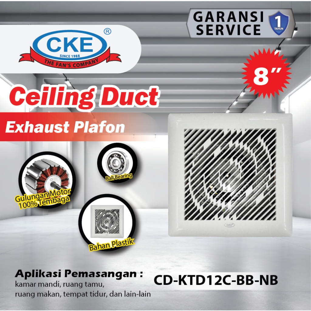 KIPAS PLAFON/EXHAUST PLAFON/CKE Ceiling Duct KTD12C-BB 8 Inch Exhaust Plafon Eksos Toilet Dapur