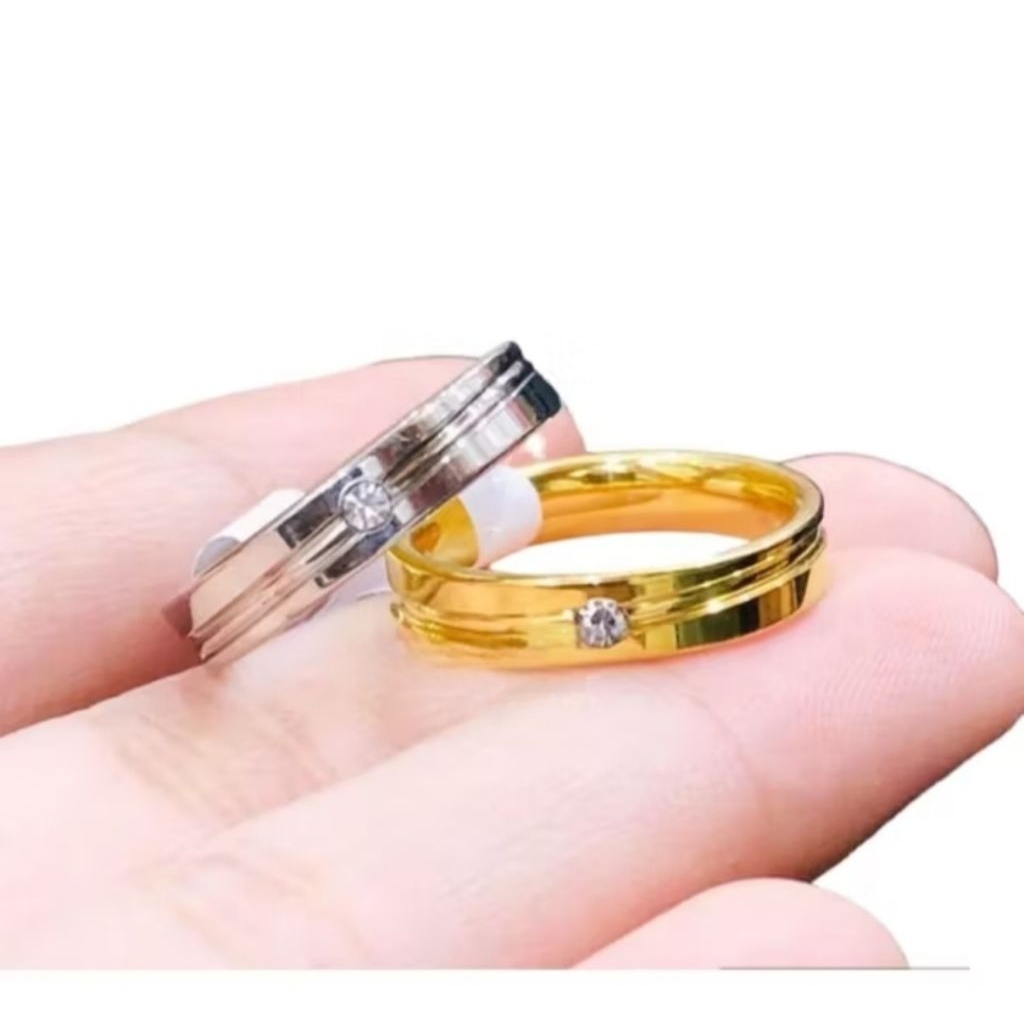 Cincin Kawin Couple Titanium Plated Gold Perhiasan Cincin Pria Dan Wanita Elegan