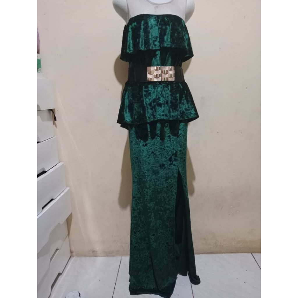 dress wanita panjang bludru