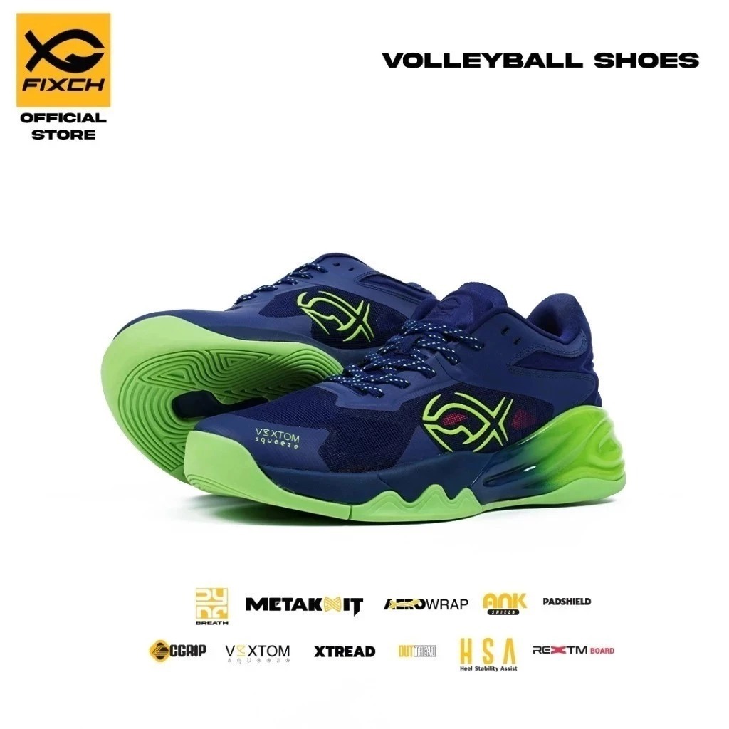 FIXCH - Lunatic Alpha Sepatu Voli Mid Cut Dark Navy/Dark Navy/Lime Green