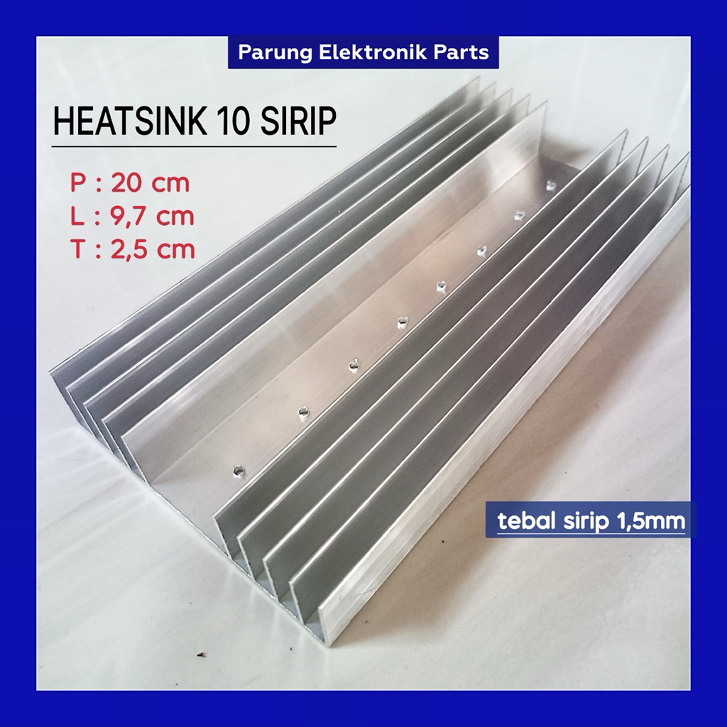 HEATSINK PENDINGIN 20cm 10 sirip tebal 1.5mm untuk TRANSISTOR FINAL TOSHIBA SANKEN / HEATSINK 20cm T