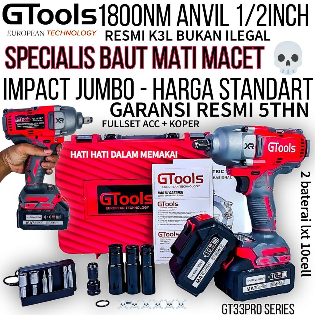 GTOOLS GT33PRO Impact Wrench 1800NM Impek Kuat Mobil Motor Mesin Truck XAPR Original