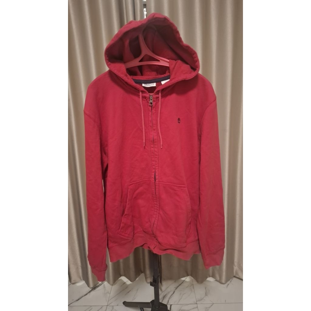 Hoodie Zipper Timberland Original Warna Merah Size L minus ada hole setitik