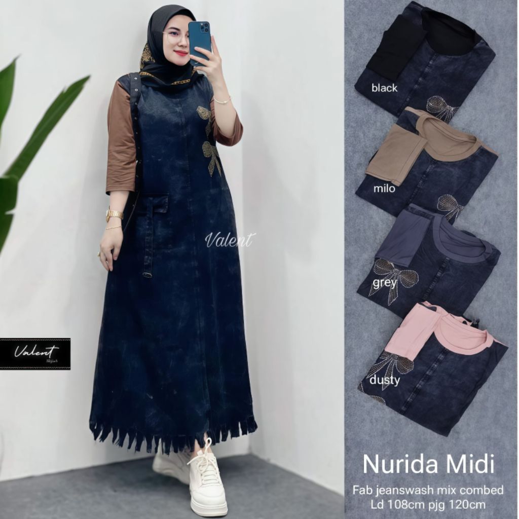 KHAIRA - Gamis Midi Dress Jeans Terbaru: Nurida Miya - Midi Valent