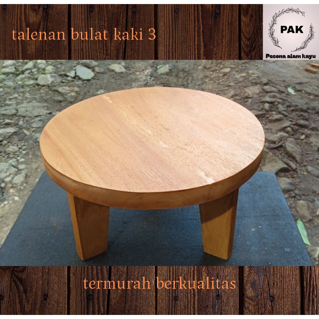 Talenan bulat kayu DM 25cm kaki tiga cake stand talenan kaki unik kayu alas kayu alas kue