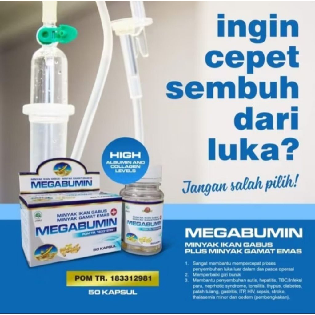 Kapsul MEGABUMIN Ikan Gabus plus Gamat emas/Kapsul Albumin ikan Kutuk plus Gamat Gold 50 Kapsul BPOM