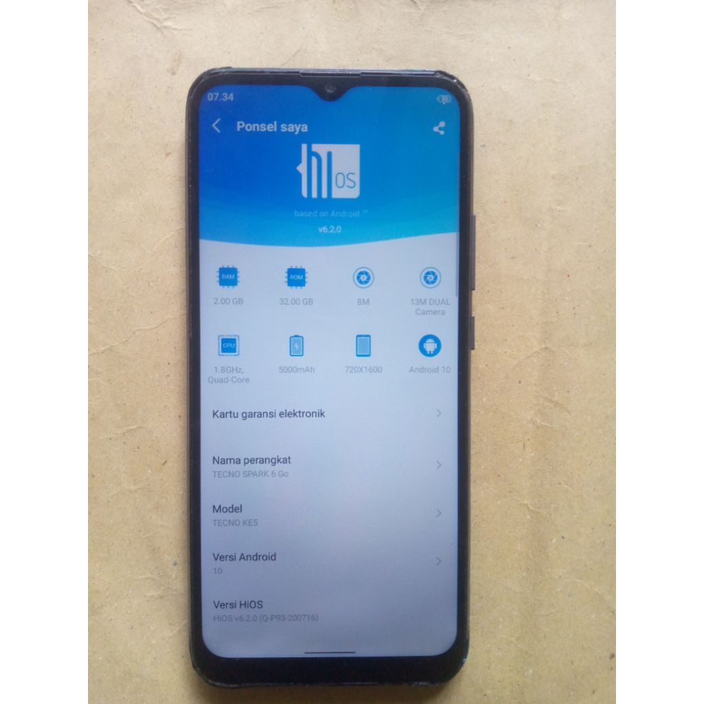 Handphone Second / Hp Tecno Spark 6 Go / Tecno Spark 6 Go Ram 2/32