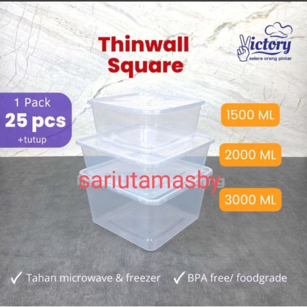 Victory Thinwall Square 3000 ml 2000 ml 1500 ml isi 25 pc