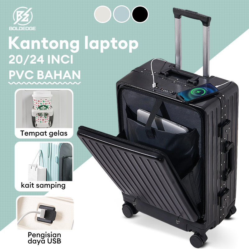BoldEdge Koper 20/24 Inch Koper dengan Pembukaan Depan Laptop 16 Inci Tempat Gelas PVC Port USB