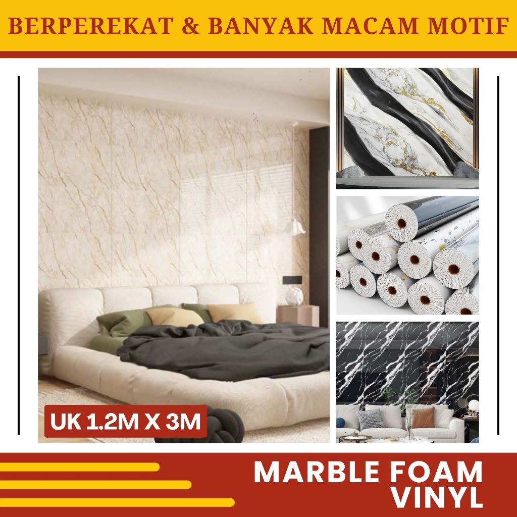 Sticker Wallpaper Dinding Ruang Tamu Wallfoam Marble Foam Vinyl 3D Motif Marmer Panel Anti Lembab