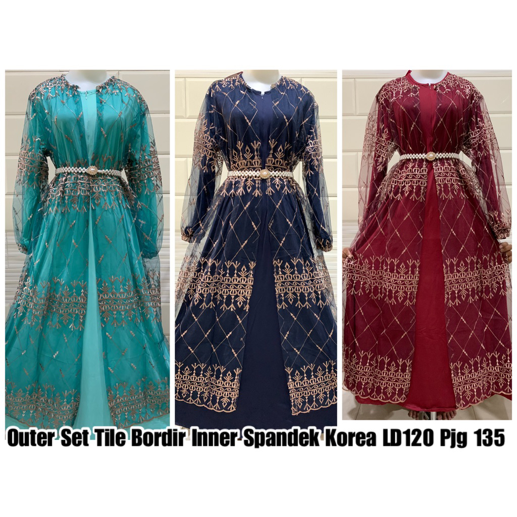 Set Gamis Outer Tile Bordir Mewah Gamis Lebaran