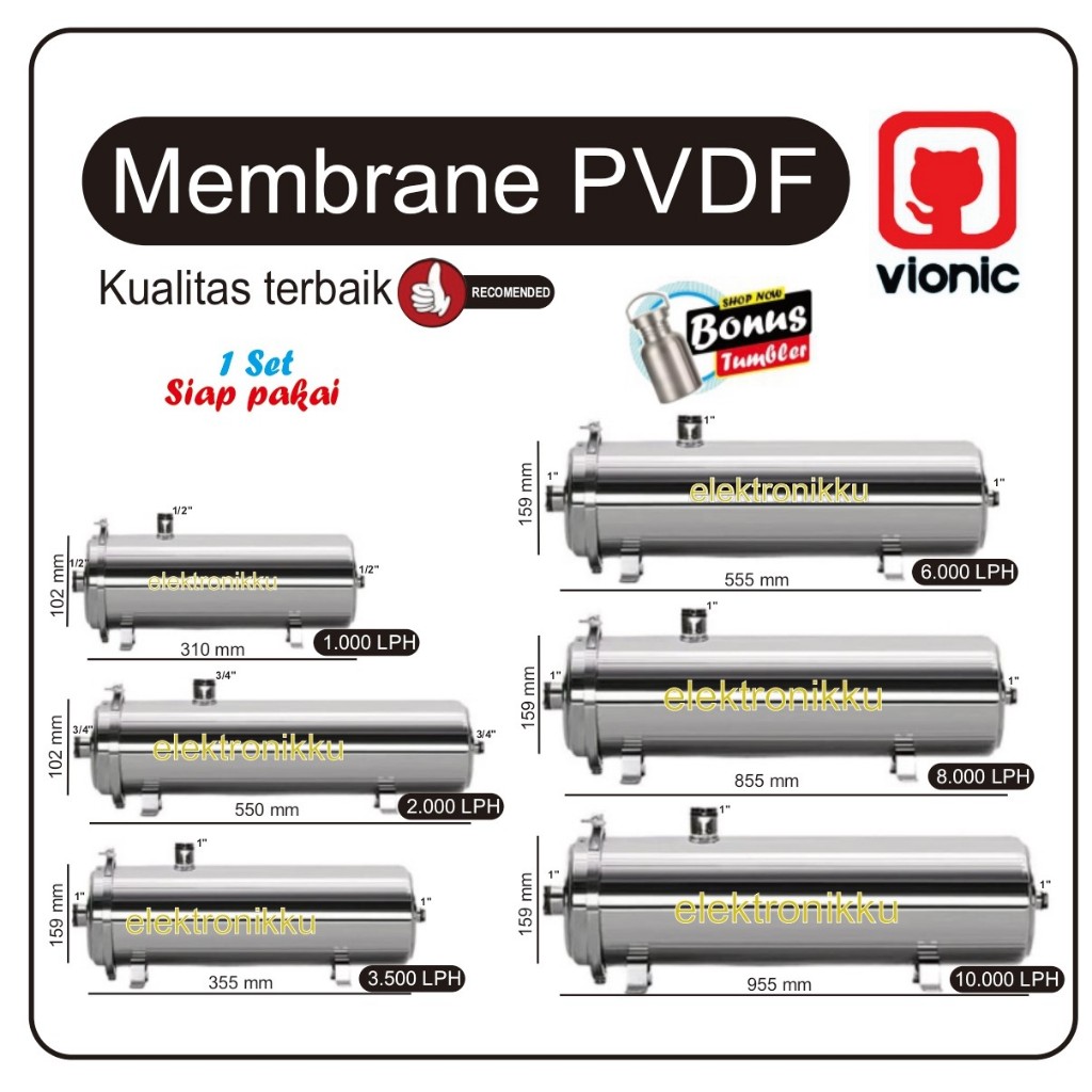 Prefilter Air Ultrafiltrasi PVDF Kapasitas 1000-20000 LPH Body Stainless Steel Penyaring Bakteri dan