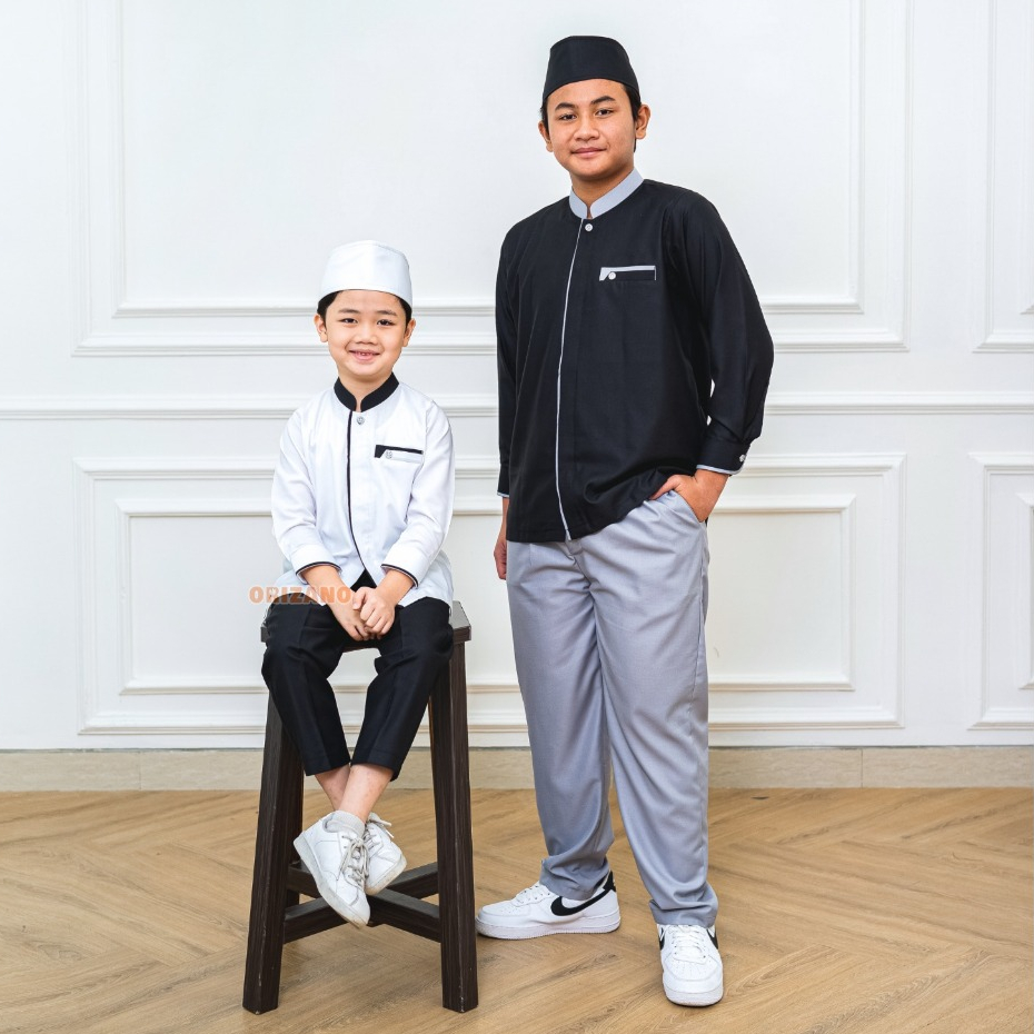Set Koko Sultan - Setelan Baju Koko Anak Lengan Panjang Model Kemeja Koko Polos Bahan Toyobo Fodu