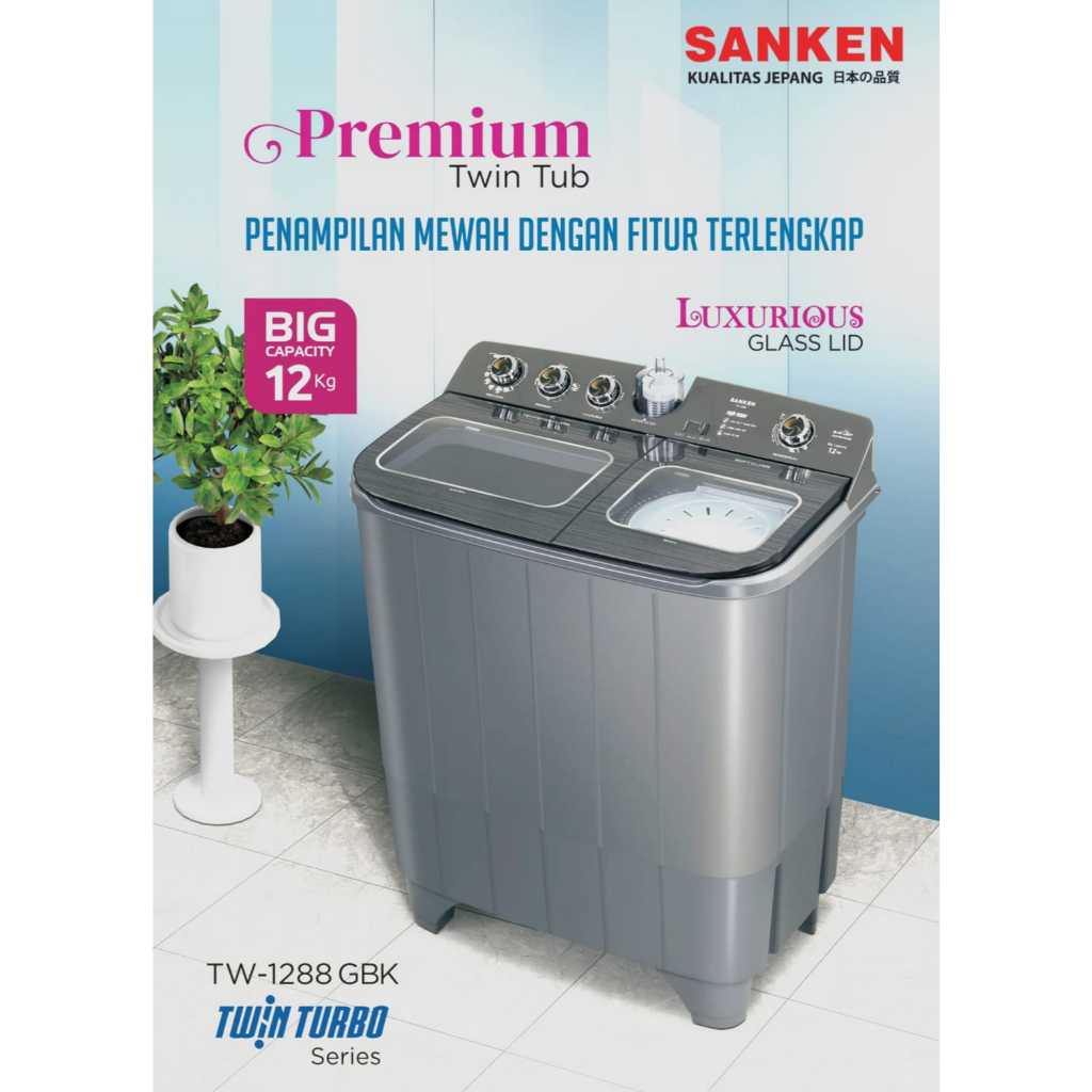 MESIN CUCI 2 TABUNG SANKEN TW-1288 GBK (12KG) / MESIN CUCI 2 TABUNG SANKEN TW-1207 (12KG)