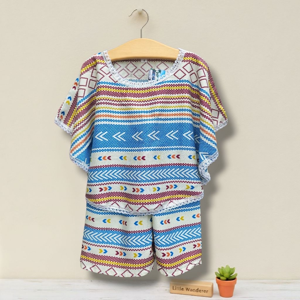 [PUSAT KULAKAN] SETELAN SAYAP LOWO RENDA BAJU BALI ANAK MOTIF KAIN TENUN IKAT