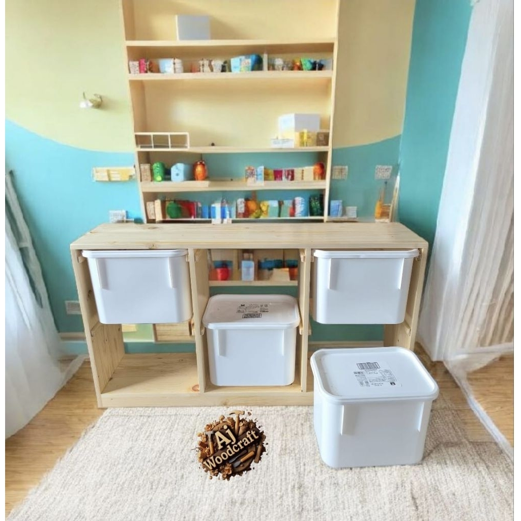 Rak Mainan Mini Trofast 6 Box Kayu Solid Jati Belanda Minimalis