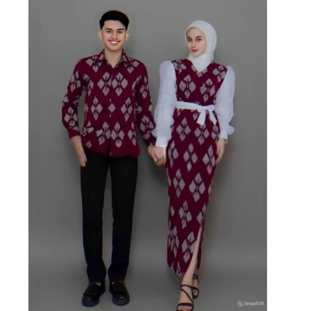 GAMIS TENUN COUPLE MERAH MAROON DRESS TENUN KONDANGAN MERAH TENUN COUPLE MERAH