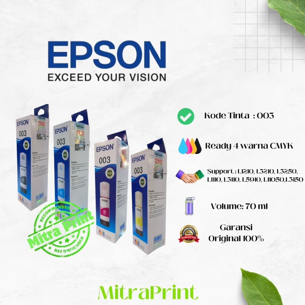 Tinta Epson 003 Original untuk Epson L3210 L3250 L1210 L3110 L3105