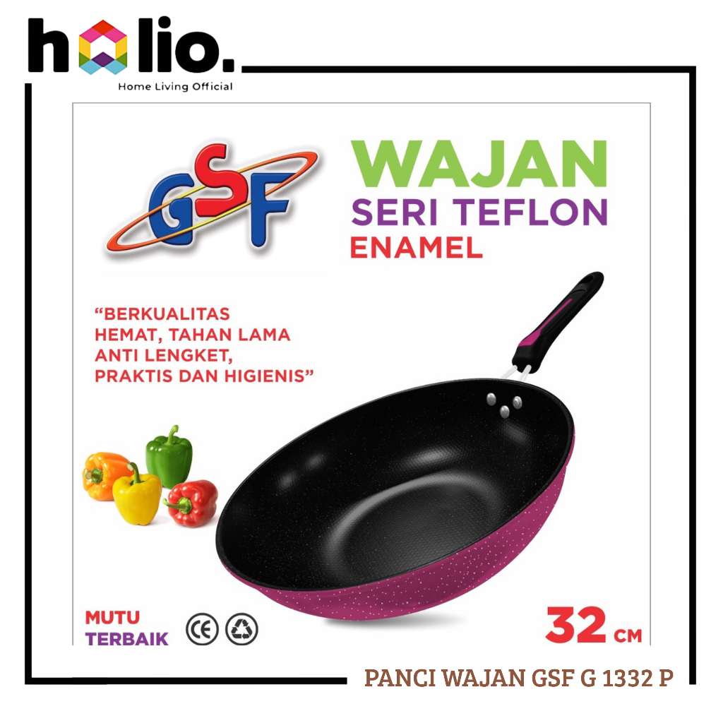 Holio Panci Wajan Warna Wok Gagang Teflon Anti Lengket 32CM GSF G 1332P / 1332 P