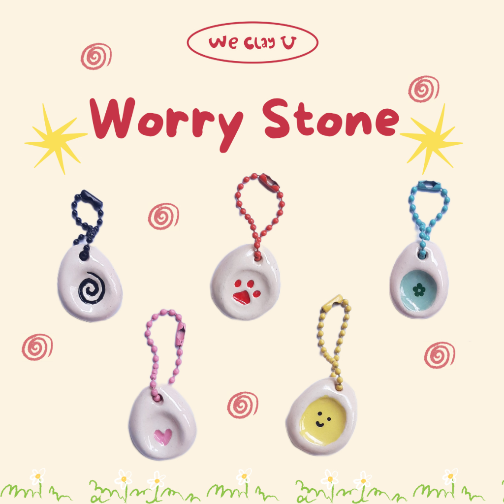 Worry Stone Clay Charms | Gantungan Worry Stone Unik | Fidget Toys | Hadiah Lucu Bag Charms | Relaks