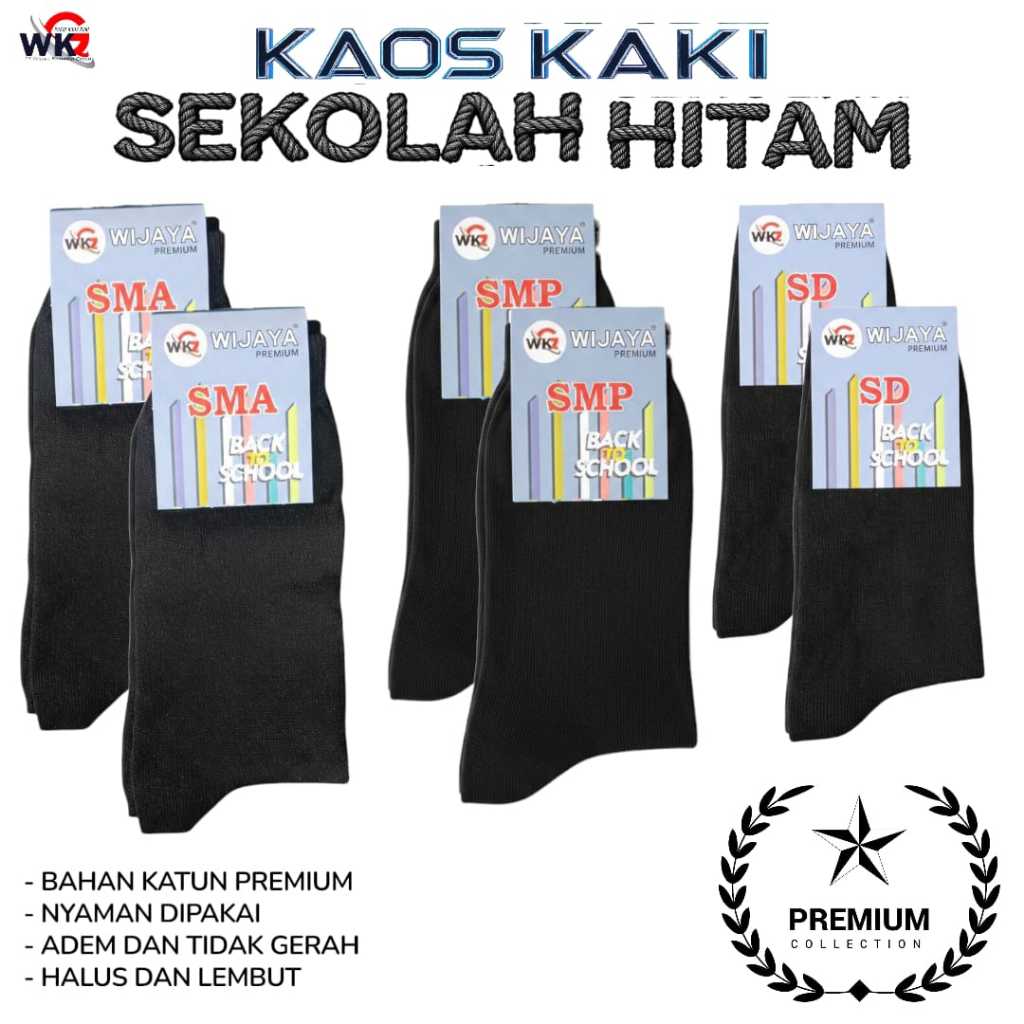 Grosir 6 Dan 12 Pasang Kaos Kaki Anak Sekolah Sd Smp Sma Hitam Polos Bahan  Katun Wijaya Konveksi