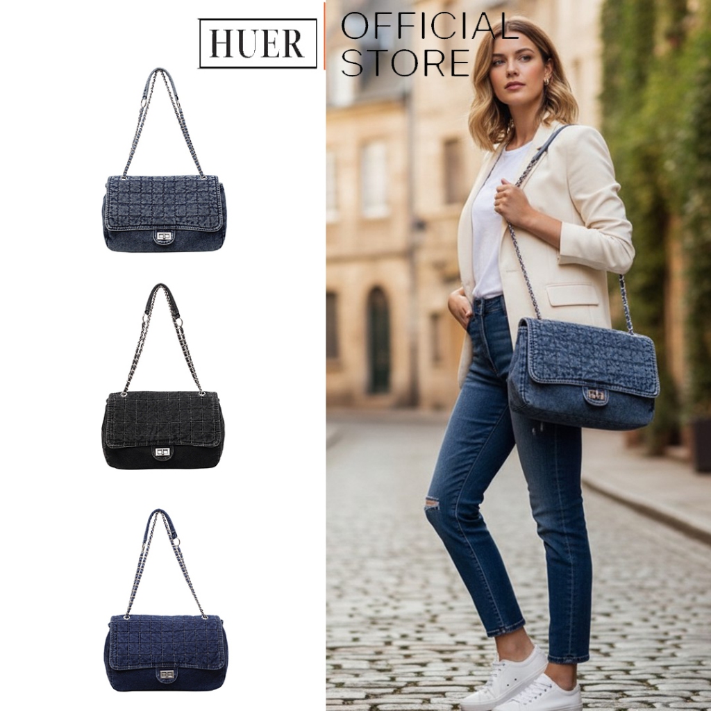 HUER ~ Tas Wanita Vearra Denim Shoulder Bag 9536-628 #8298