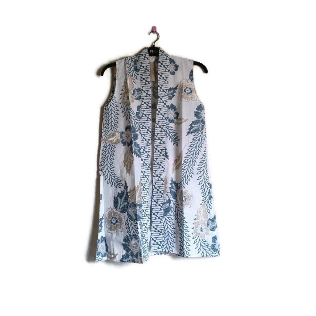 Rompi Batik Wanita Modern / Outer Batik Motif Bunga Premium Katun Halus – Tersedia Warna Abu, Biru, 