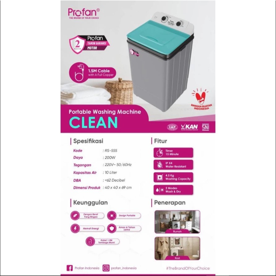 INSTAN Mesin Cuci Portabel Profan 4.5KG Hemat Listrik
