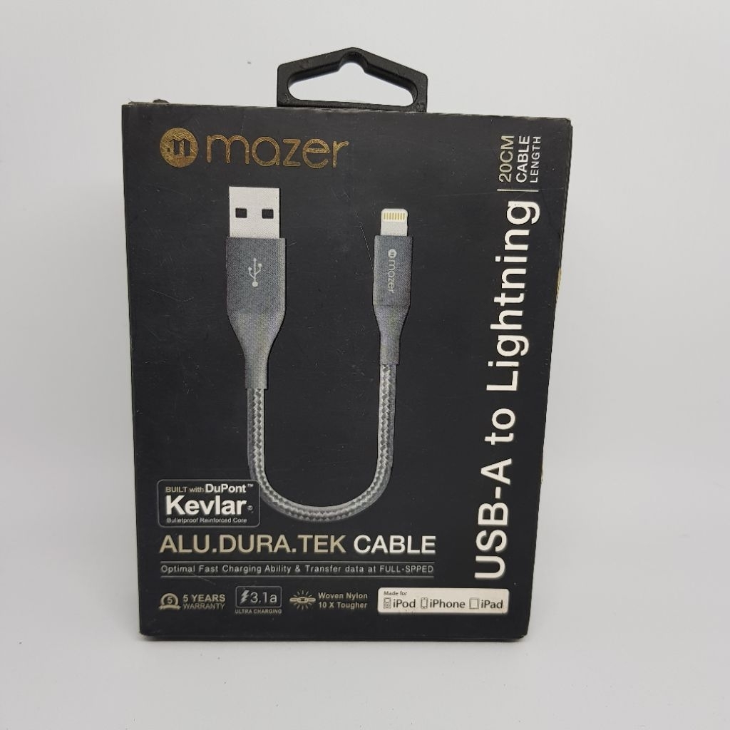 Mazer Kevlar Alu Dura Tek Cable USB A to Lightning 20CM MFI ORIGINAL Resmi