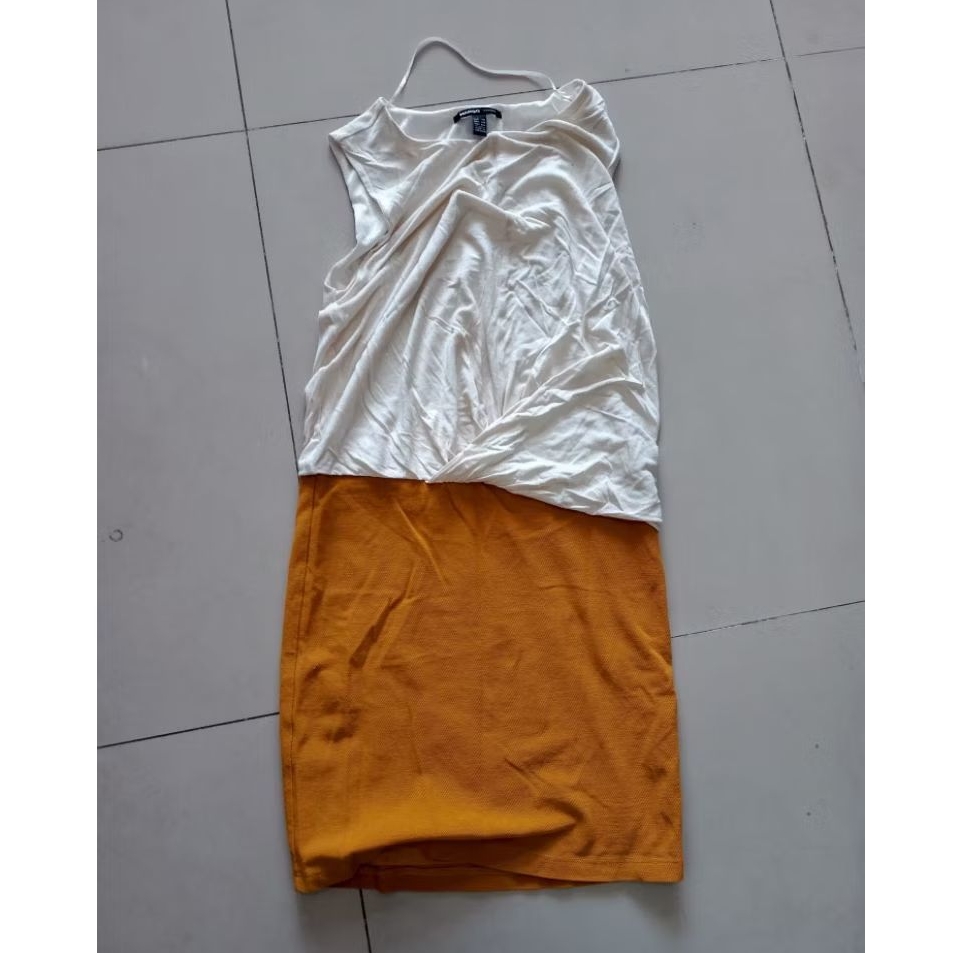 Baju Wanita Dress Terusan Putih Coklat Mango Casual Size XS