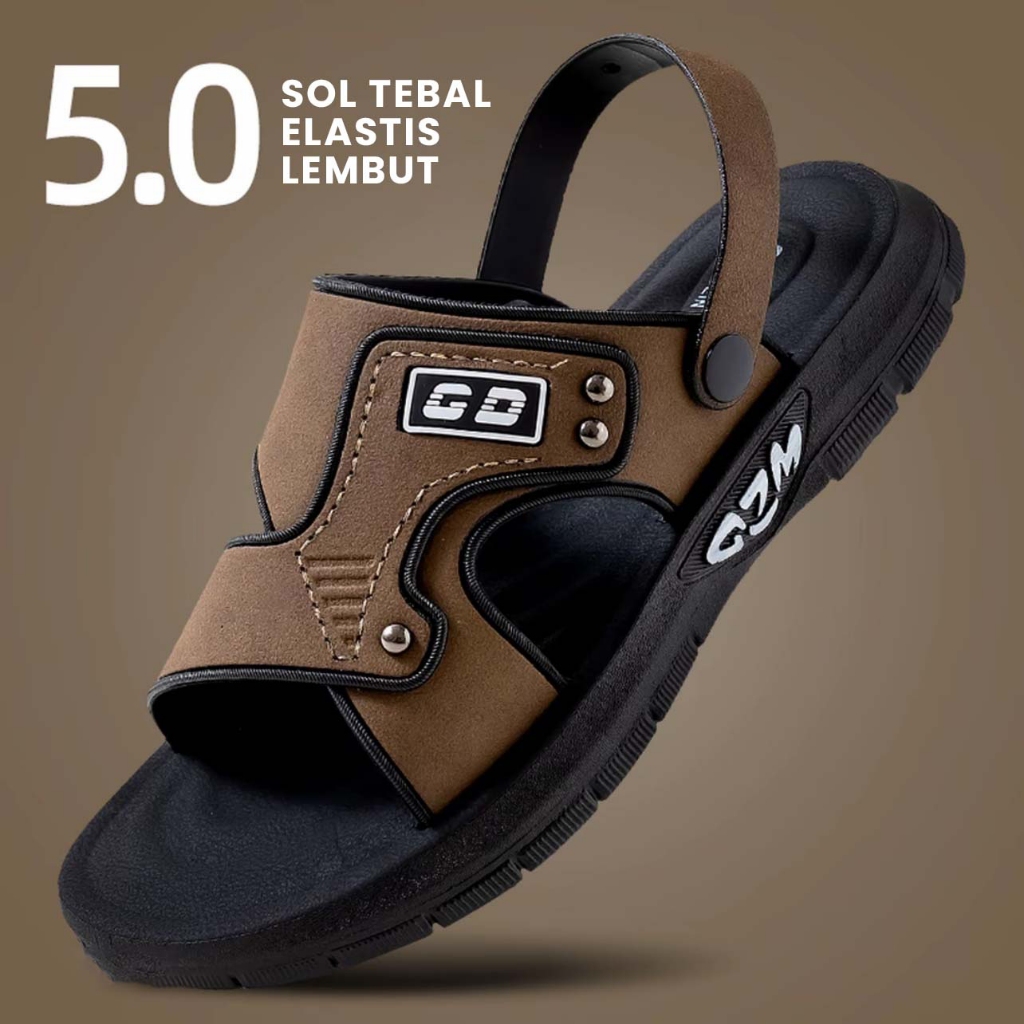 Sandal Pria Kulit 2025 Sendal Cowok Crocs Selop Gunung Karet Kerja Awet Ringan G-04