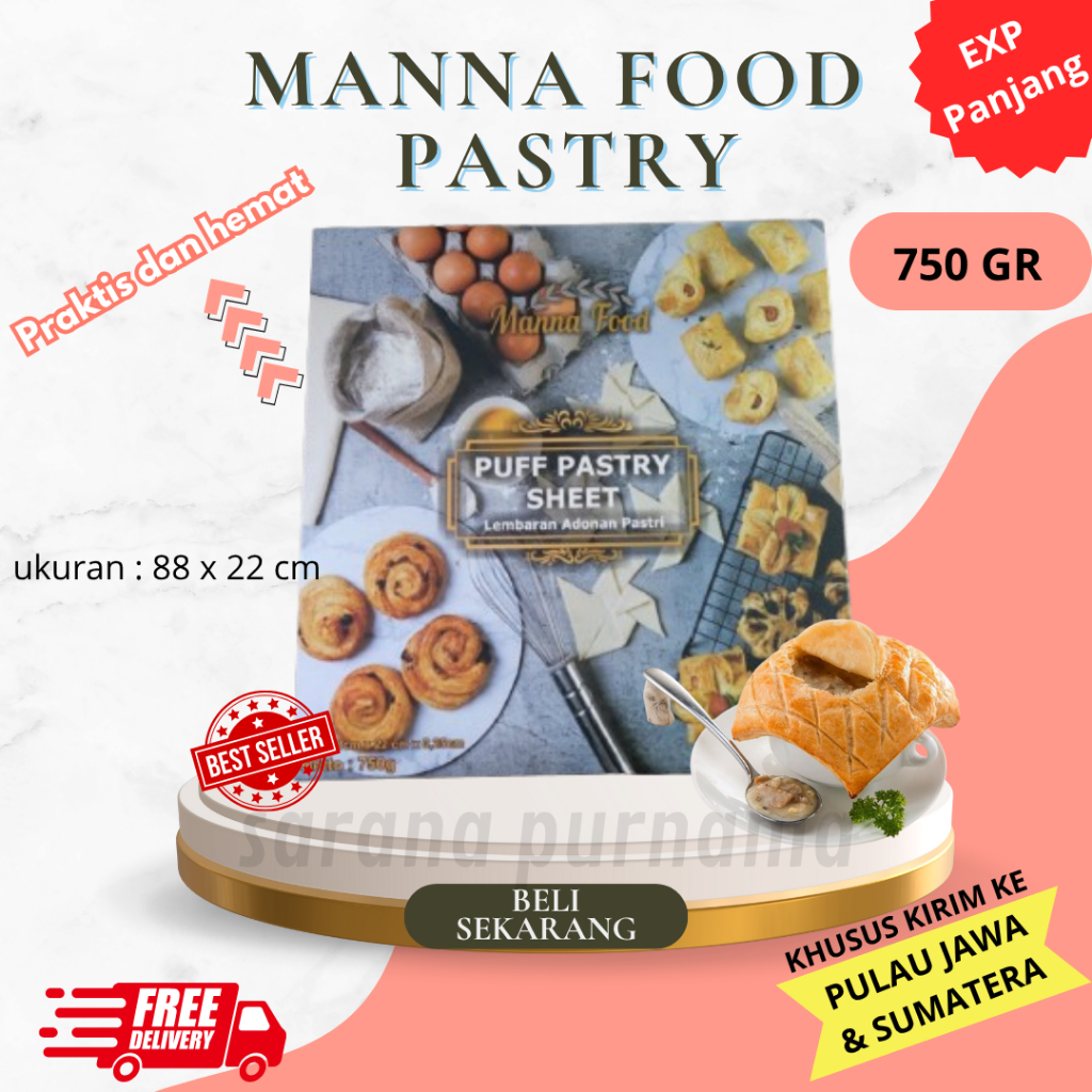 Puffy Pastry Manna Food Sheet / Adonan Instan Siap Lipat / Puff Pastry 750 gram / Adonan Kue Pastry 