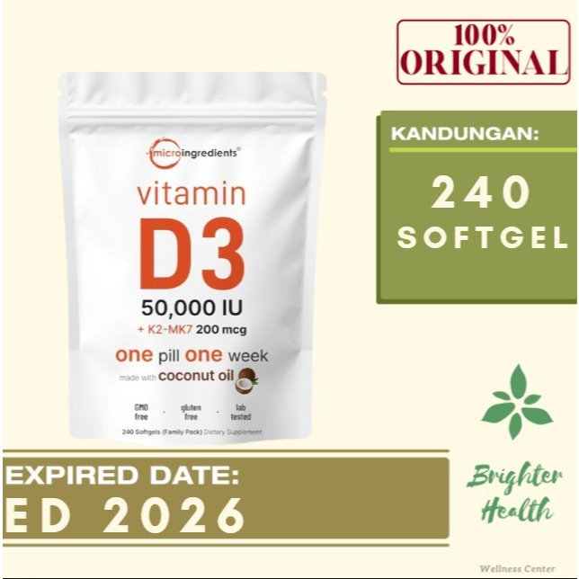 Micro Ingredients MicroIngredients Vitamin D3 10,000IU 10000IU K2 200mcg OR D3 50,000IU 50000IU K2 2