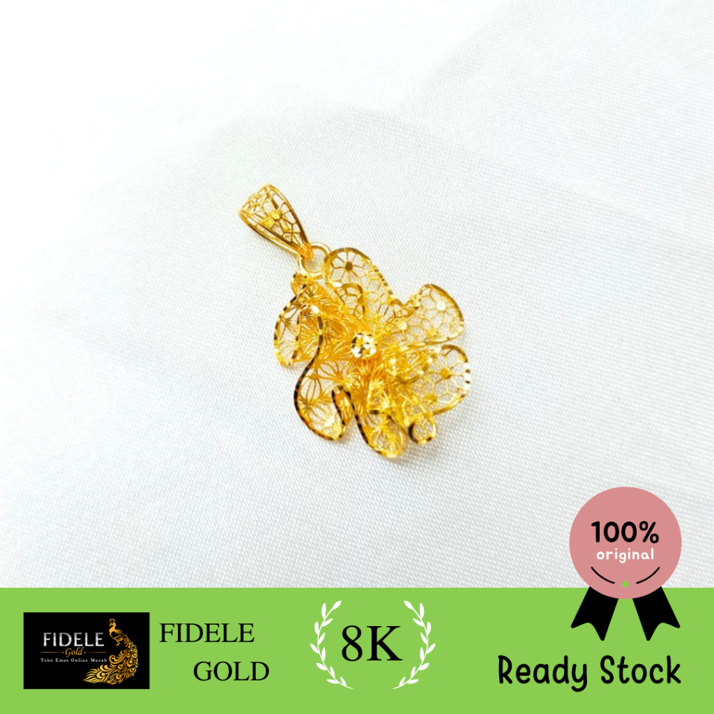 Liontin bunga mekar mewah wanita emas 375 8k
