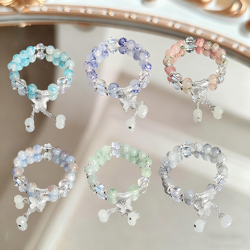 Gelang Manik-manik Kaca Mikro Kristal, Gelang Kristal Bunga Kupu-kupu Manik-manik Bracelet