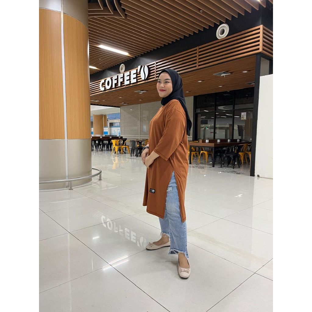 ATASAN WANITA LONG TUNIK KAOS POLOS OVERSIZE TANGAN 7/8  KATUN COMBED 24S KWALITAS PREMIUM  ORIGINAL