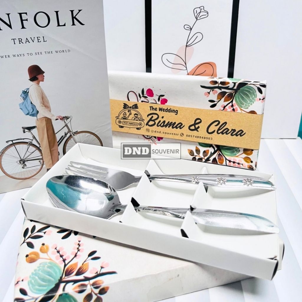 SOUVENIR SENDOK GARPU SET STAINLESS KEMAS BOX / SOUVENIR SENDOK GARPU SUMPIT / SOUVENIR SENDOK SET /