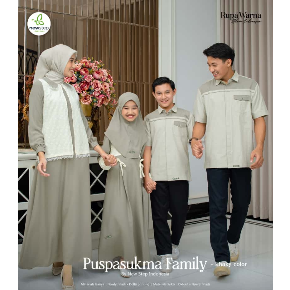 FAMILY SET PUSPASUKMA KHAKY BY NEW STEP COUPLE SARIMBIT KELUARGA 2026 WARNA KHAKI CREAM GAMIS WANITA