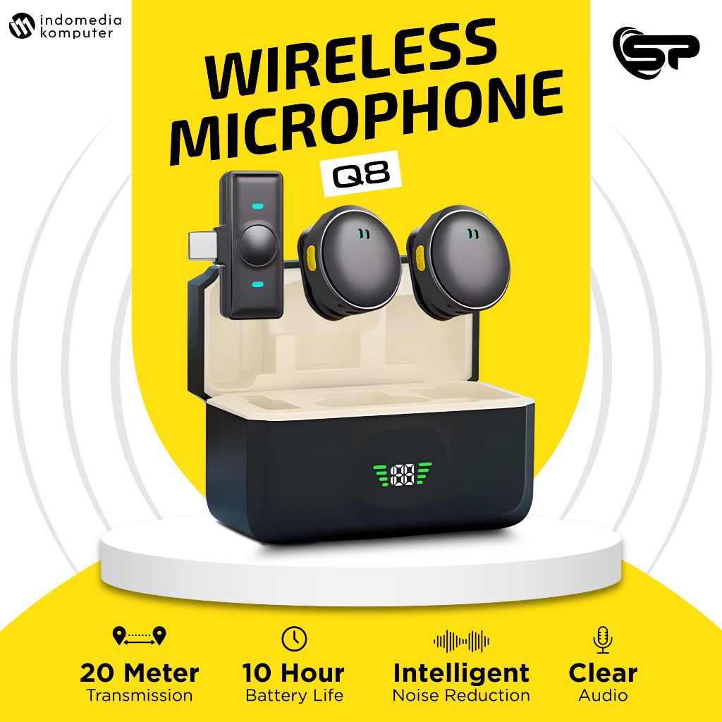 Microphone Wireless Q8 2 Mic Type-C Mic Q8 Wireless Type-C 2 Mic Q8 Wireless Microphone