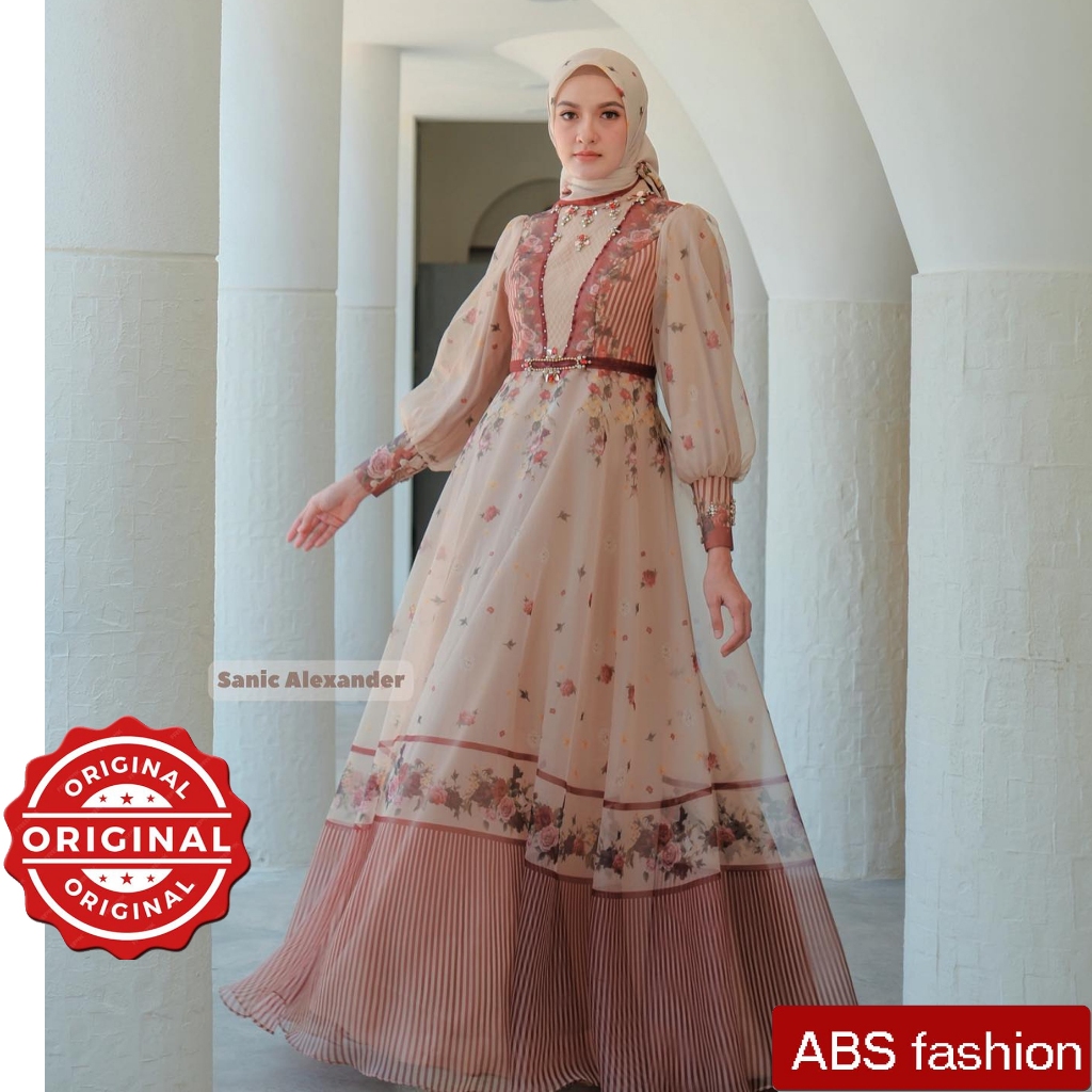 SANIC ALEXANDER Adreena Dress Nude Maroon color, Dress Pesta mewah, Gamis pesta warna nude maroon