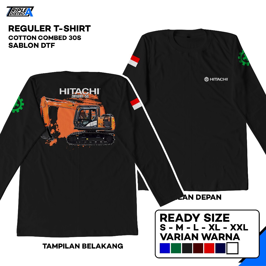 Kaos Lengan Panjang Operator Excavator ZX110MF-5G Operator Excavator Katun Combed 30s Sablon DTF