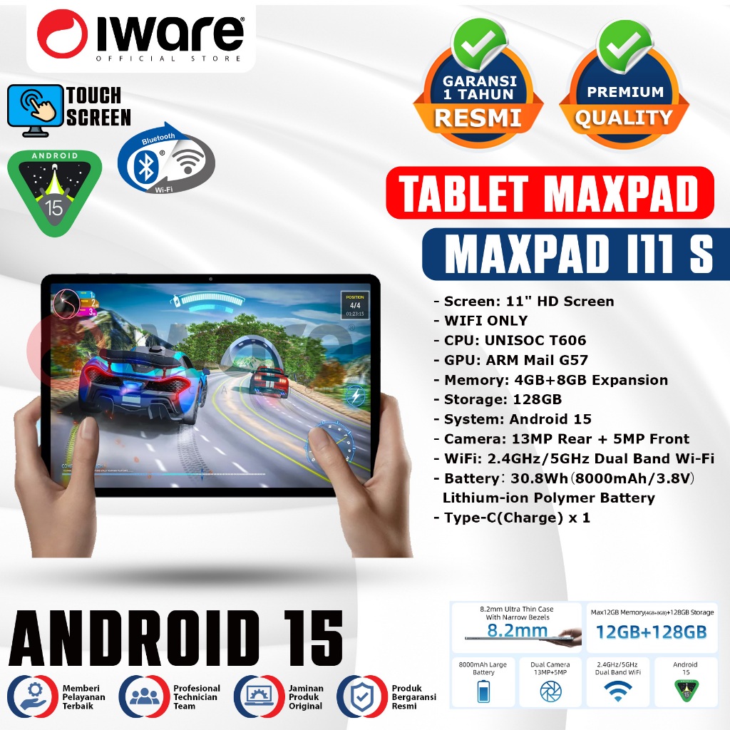 Iware Maxpad Bmax I11S Android 15 Wifi 4+8GB 128GB Camera 13MP + 5MP UNISOC T606