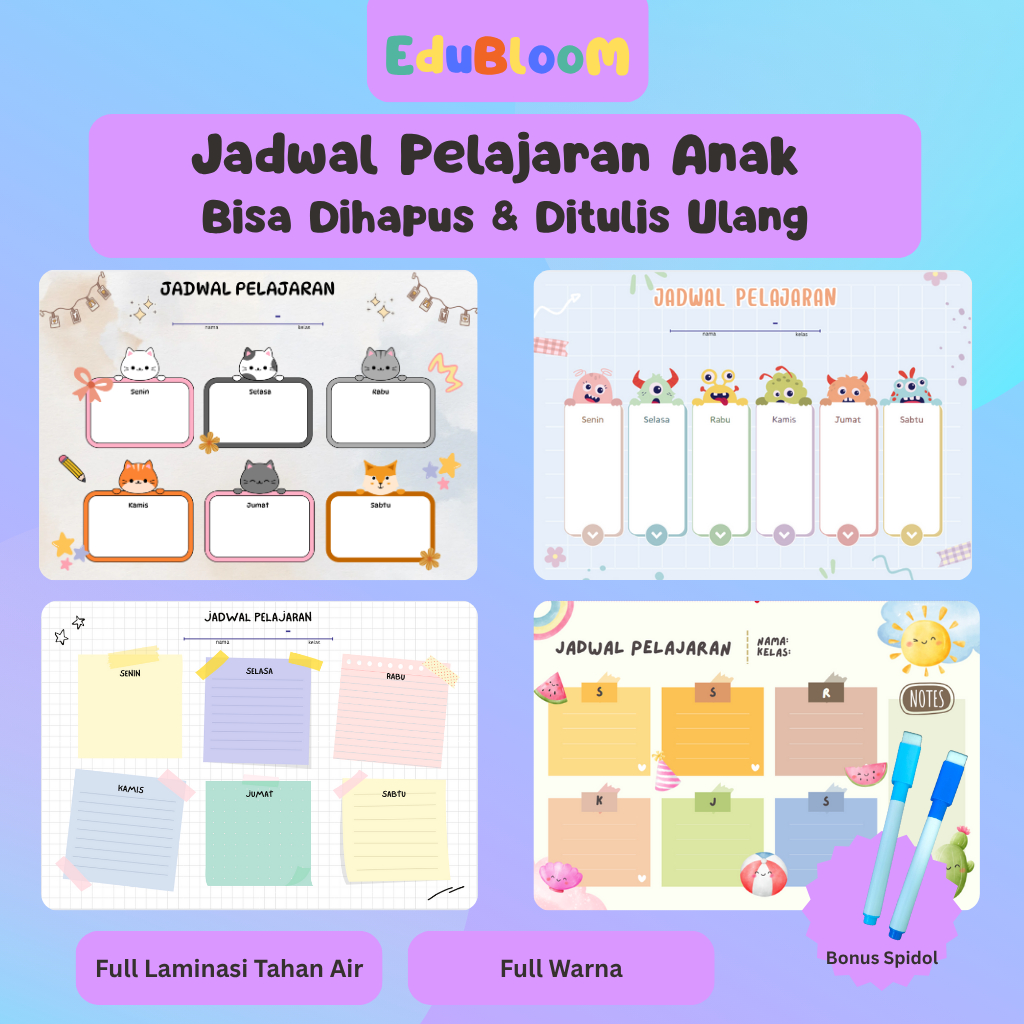 Poster JADWAL PELAJARAN wipe clean - Poster sekolah jadwal pelajaran