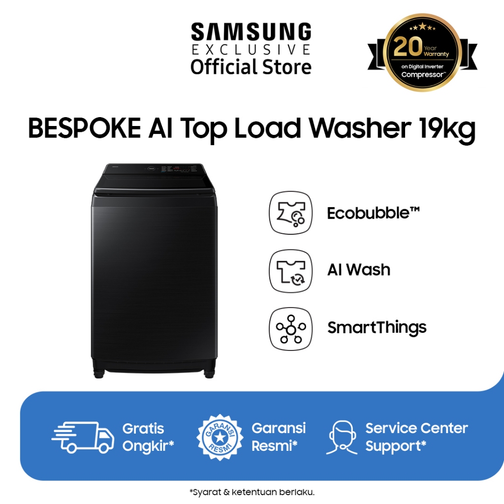Samsung Mesin Cuci Bespoke AI Top Load Washer 19kg | WA80F19 | Hitam / Black Caviar