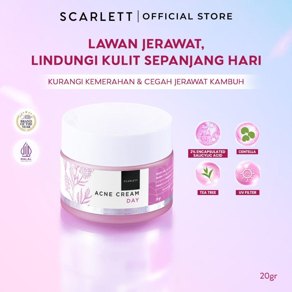 Scarlett Whitening Acne Day Cream - Krim Pagi Penghilang & Perawatan Jerawat Ampuh Atasi Hingga Beka