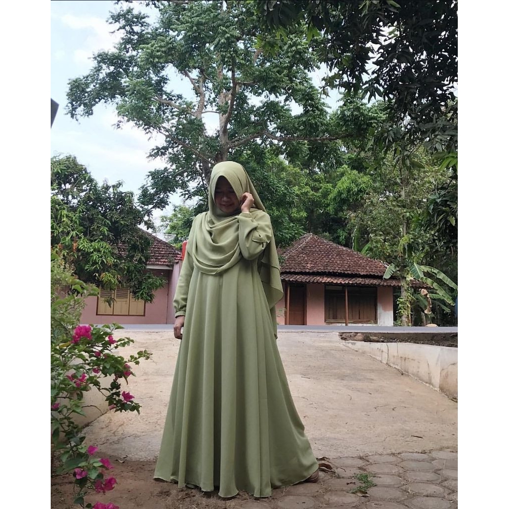 Set syar'i gamis basic warna hijau matcha by ALLIA LABEL