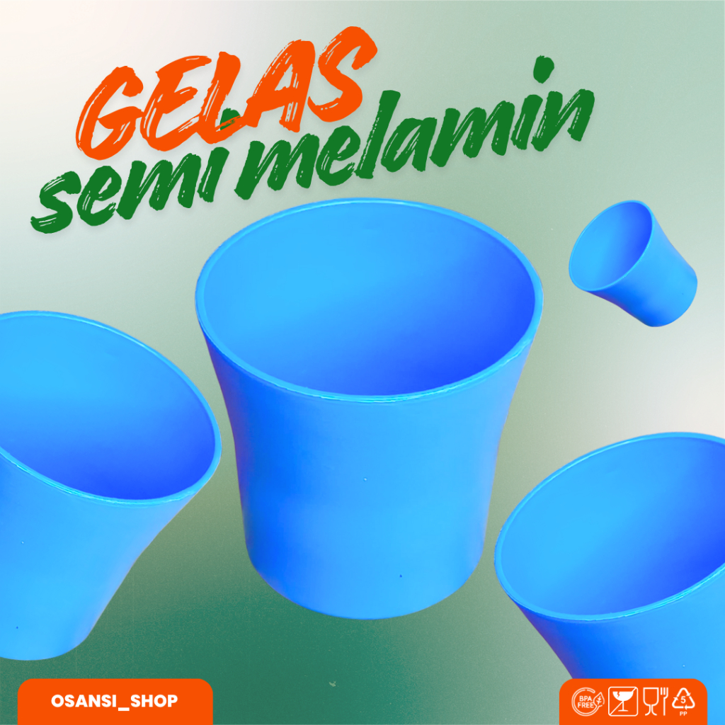 GELAS Semi Tebal Melamin 12 PCS (1 Lusin) BPA Free WARNA BIRU