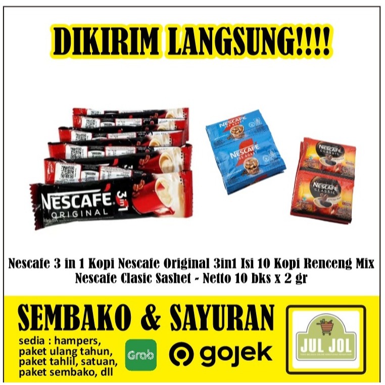 Nescafe 3 in 1 Kopi Nescafe Original 3in1 Isi 10 Kopi Renceng Mix | Nescafe Clasic Sachet - Netto 10